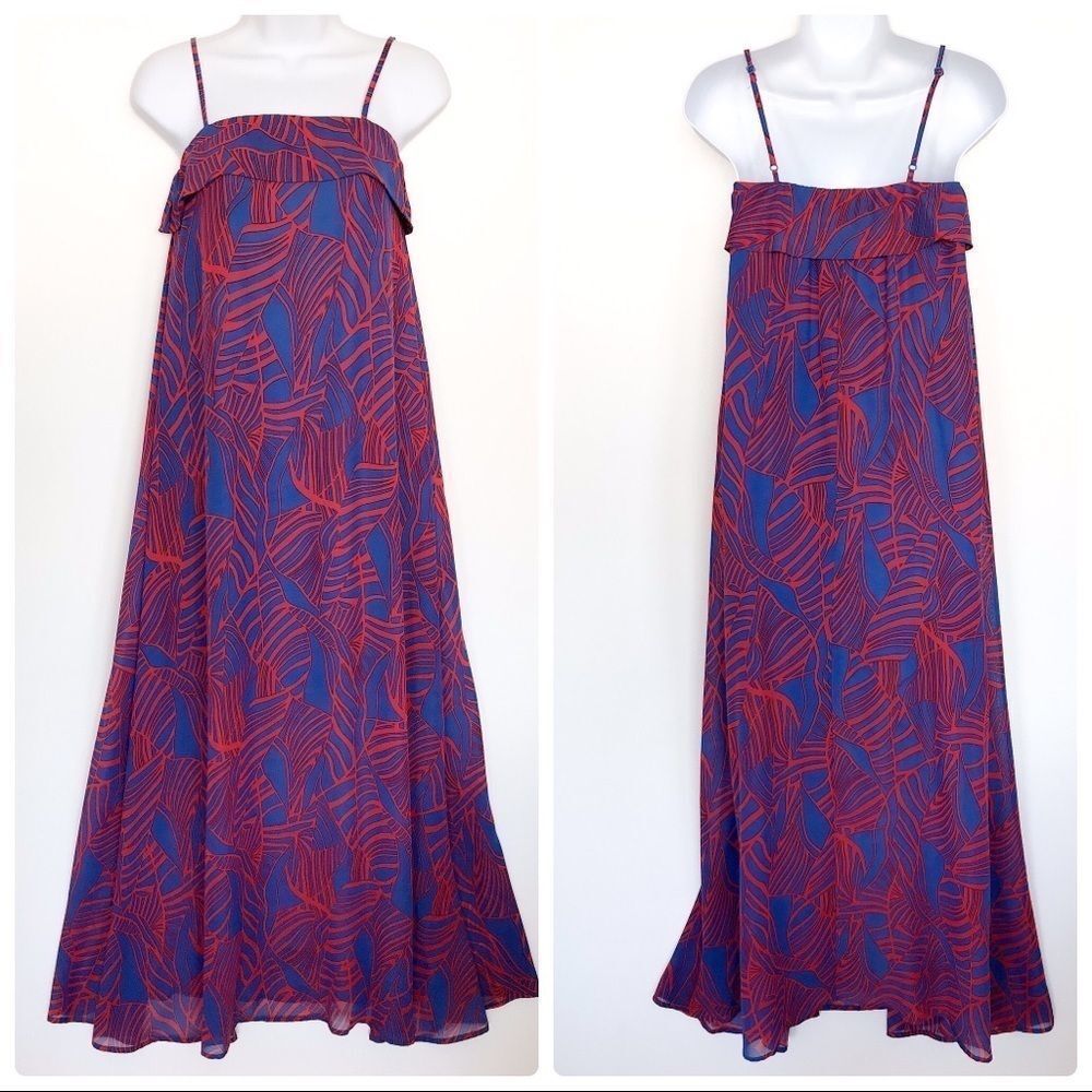Gianni Bini red & blue flowy maxi dress size XS
